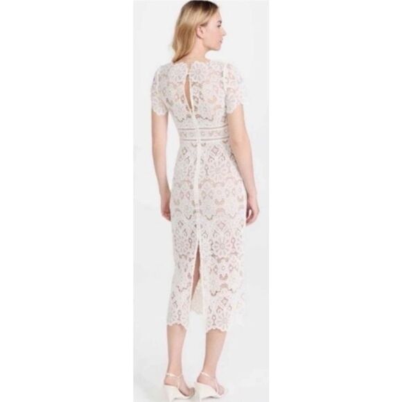 Self Portrait Guipure V-Neck Lace  Midi Dress in Beige NWT Size 2 - Picture 2 of 9